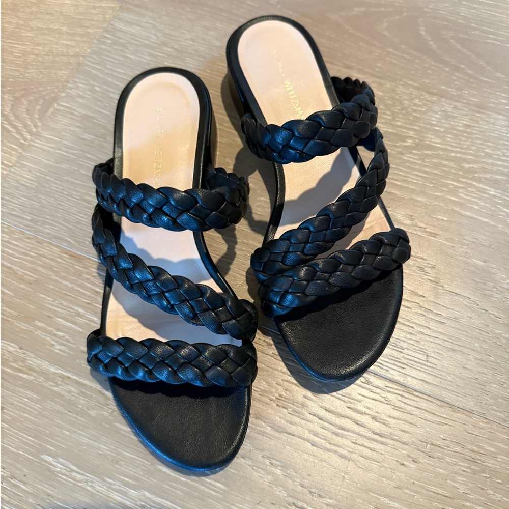 Braided-Strap Black Slide Sandals - Women